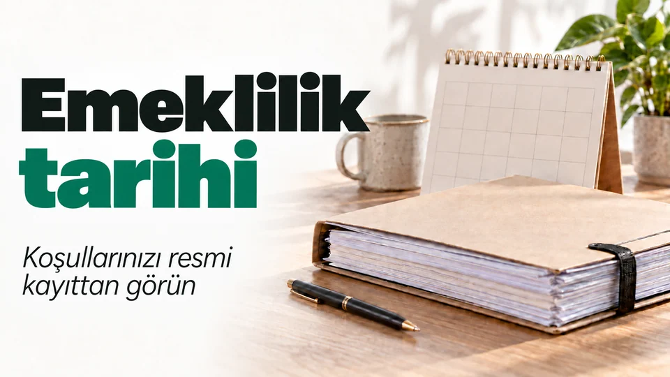 Emeklilik tarihi başlıklı kişisel finans kapağı; Takvim ve hizmet dosyası.