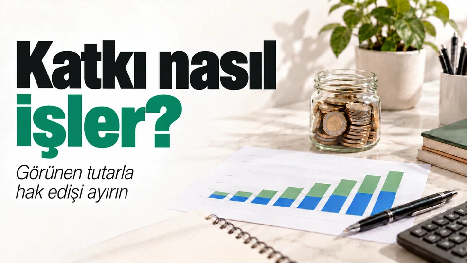 Katkı nasıl işler? başlığı; açık masada birikim kavanozu ve iki renkli katkı grafiği.