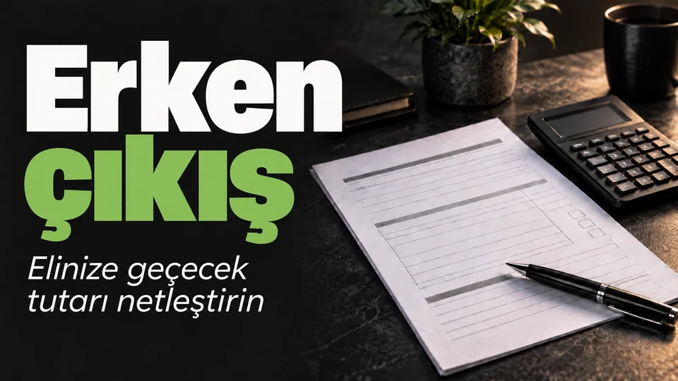 Erken çıkış başlıklı kişisel finans kapağı; Çıkış formu ve hesap makinesi.